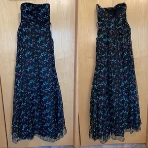 ROCHAS Vestido Largo Sin Tirantes - Patrón Mosca Dragón - Imagen 1 de 16