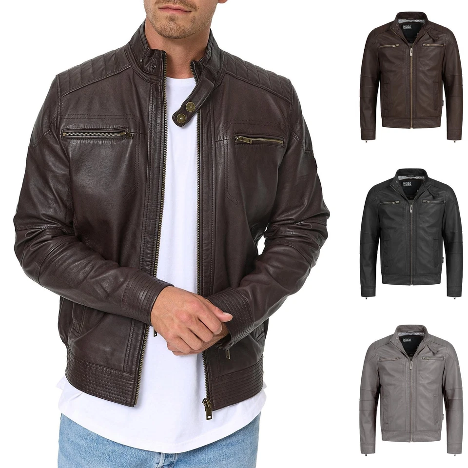 Indicode Herren Lederjacke Germo-Echtleder Jacke Lammleder Bikerjacke Männer - Bild 1 von 1