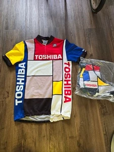 Team Toshbia Vintage retrò maglia jersey + sovrascarpe shoes shirt L 80s - Foto 1 di 11