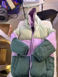 SwissTech Jacket Youth 5T Hooded Winter Puffer Sherpa Lined Coat Pink Green Coat - Picture 1 of 4