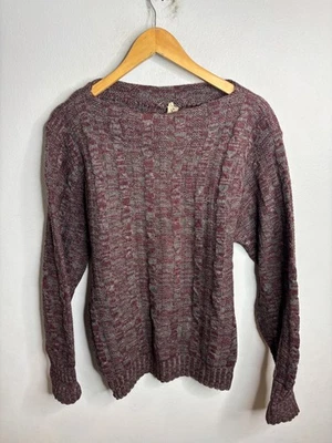 Suéter Jockey De Colección Para Hombres Medio Gris Granate Tejido con Cable Pullover Años 90 Clásico Foto 1 de 4