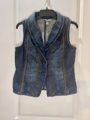 Motto Your Style Mantra, Denim Vest With Leather Details And Stretch Size Medium - Image 1 of 4