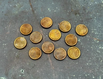 Set of 12 Vintage Brass Buttons with Chevron Line Pattern – 19mm Round - Image 1 of 4