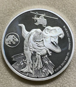 2022 Fiji Jurassic World BU 1 oz .999 Silver Dinosaur T-Rex Fossil Bit Art Coin - Imagen 1 de 8