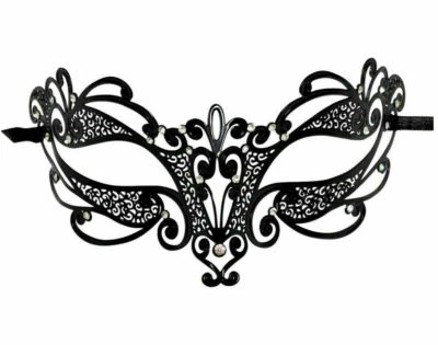 Máscara de filigrana de metal con corte láser negro remolino pedrería Foto 1 de 2