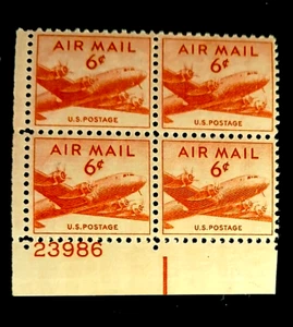 SCOTT # C39 - PLATE # BLOCK OF 4 AUR TRANSPORT 6 CENT STAMPS - 1949 - VF/OG/MNH - Picture 1 of 3