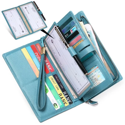 Women Wrist Long Wallet Zipper RFID Card Genuine Leather Handbag Fashion Purse - Image 1 of 4