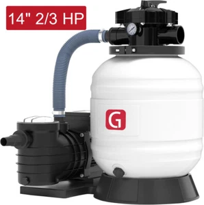 14" Pool Sand Filter Pump 2/3 HP Above Ground Pool Pump 3400GPH with 6-Way Valve - Picture 1 of 8