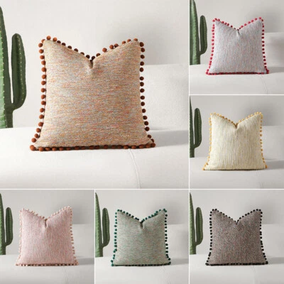 Funda de Almohada con Pom Pom Funda de Cojín Tejido Sofá Silla Decoración del Hogar Arte Estilo 1x Foto 1 de 4