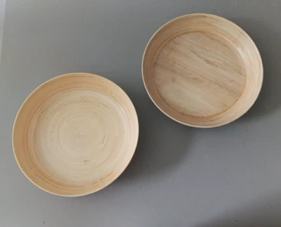 Juego de 2 cuencos laterales madera natural grano blanco espalda melamina fiesta verano retro Foto 1 de 4