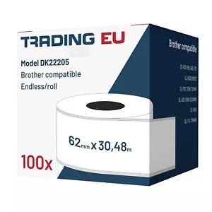 100x Label kompat. zu Brother DK22205 62 mm x 30,48m endlos +1x Wechselhalter - Bild 1 von 6