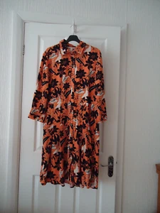 ESPRIT ORANGE/BLACK BUTTON THROUGH DRESS SIZE 12 BNWT - Picture 1 of 11