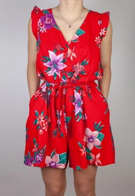 [NWT] Old Navy Women's Romper Shorts/Jumpsuit Belted Red Hawaiian Floral size XL - Image 1 of 4