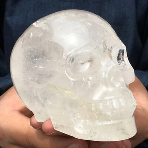 890 g natürlicher klarer weißer Quarz handgeschnitzt Kristall Geist Schädel Heilung.XK1806 - Bild 1 von 12
