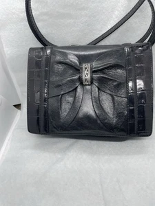 Bolso de Noche Bandolera Brighton Bow Cartera Hombro Cocodrilo + Cuero Negro De Colección - Imagen 1 de 21