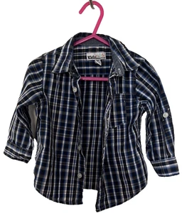 Kids Headquarters Boys 18M Plaid Cotton Shirt Pockets Roll Tab Sleeves - Picture 1 of 7