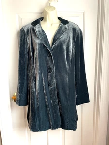 Abrigo Chaqueta Coldwater Creek Damas Talla 16 Terciopelo Verde Azulado Arte para Usar Seda Rayón - Imagen 1 de 13