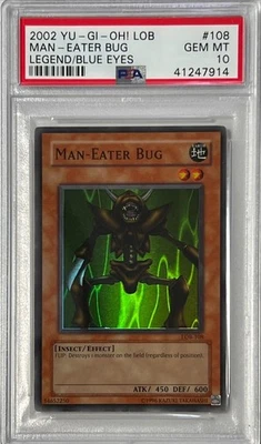 2002 Yu-Gi-Oh! PSA 10 GEM-MT 'Man-Eater Bug' LOB-108 ~SUPER RARE~ - Image 1 of 3