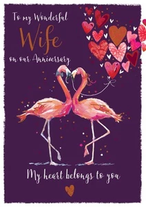 Wonderful Wife on Our Anniversary Card My Heart Belongs To You - Flamingo Couple - Picture 1 of 3