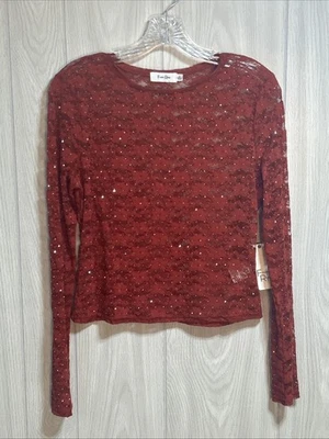 Blusa de renda rosa desbotada transparente manga longa tamanho grande júnior nova com etiquetas - Imagem 1 de 4