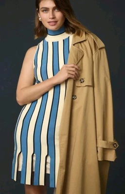 Anthropologie Eva Franco XL Blue Striped Mock Turtleneck Mini Dress Womens NWT - Image 1 of 4