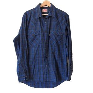 Camicia uomo Levi's vintage classica western a quadri blu perla a scatto anni 80 cowboy grande - Foto 1 di 7