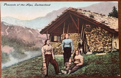 Suiza Campesinos de los Alpes; Mujeres Usan Media Ropa de Hombre; 1910 Antiguo PC Foto 1 de 2