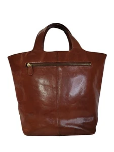 Monsac Vintage Brown Leather Double Handle Logo Bag Tote Shoulder Bag - Picture 1 of 6