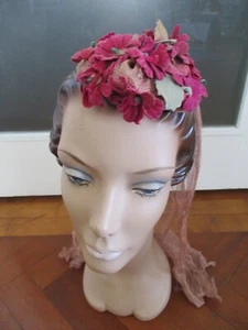 PRETTY VINTAGE 1930s FLORAL HAT HEAD PIECE - Picture 1 of 8