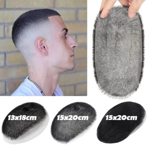 Mens Toupee Human Hair Systems Thin Skin PU Hair Piece Replacement Buzz Cut/Back - Picture 1 of 18