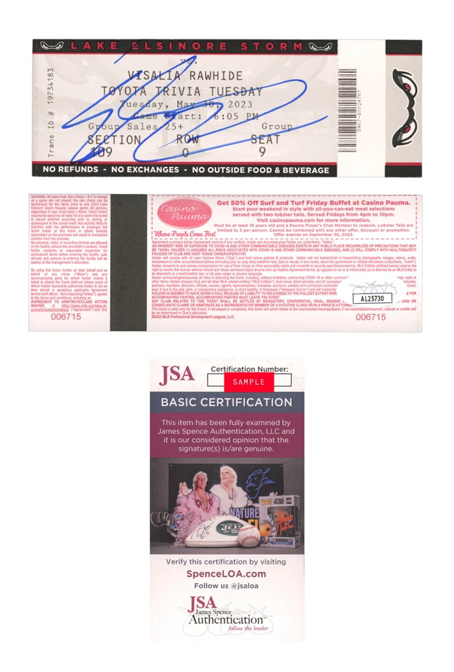 Ethan Salas Signed Auto Pro Debut Full Ticket Stub 5/30/2023 Padres JSA Coa - Image 1 of 1