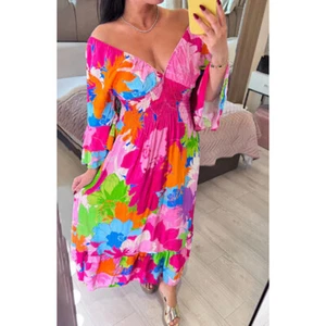 Summer V Neck Dress Women Loose Dresses Floral Seaside Holiday Dress UK - Picture 1 of 7