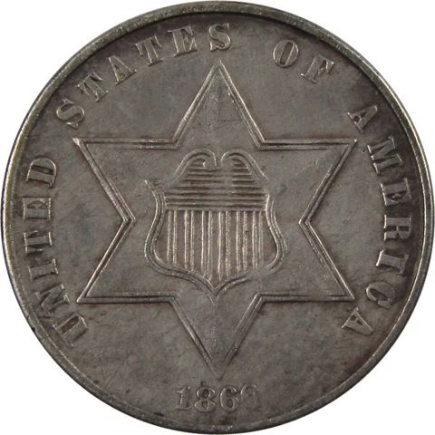 1860 Three Cent Piece AU About Unc Details Silver Trime SKU:CPC2652 Cover