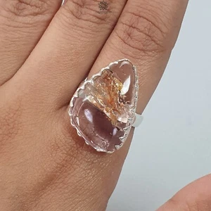 Anillo ajustable liso de plata de ley 925 de 6,87 g con piedras preciosas de amatista natural - Imagen 1 de 9