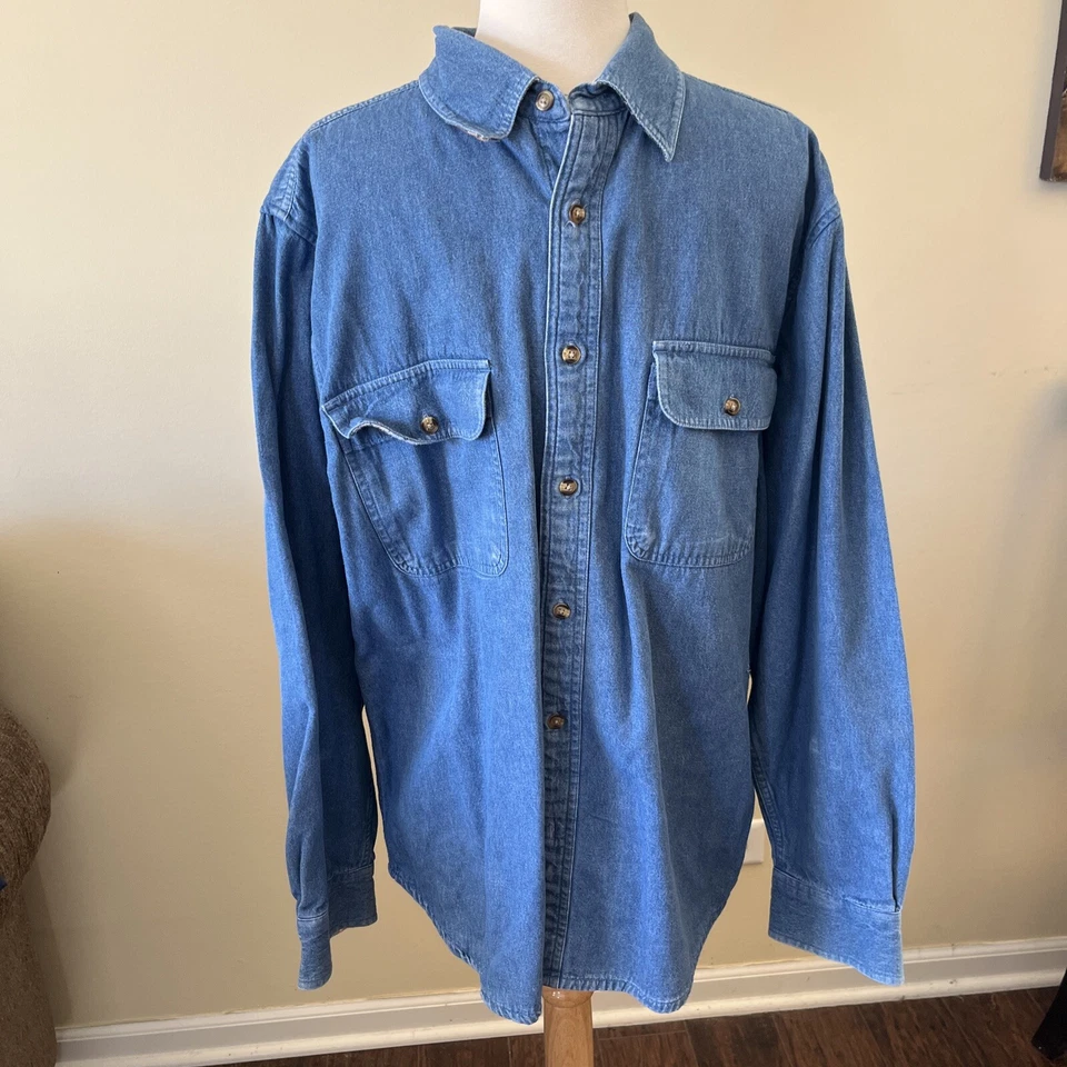 Scandia Woods Denim Plaid Lined Long Sleeve Button Up Blue Large - Image 1 of 4
