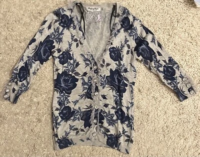 TWELVE BY TWELVE gray blue floral button cardigan sweater medium m - Image 1 of 4