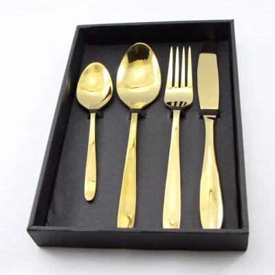 Stainless Steel Golden Silverware Set Handmade Flatware Cutlery Spoon Knife Set - Image 1 of 4