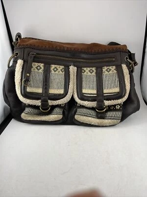 The Sak Brown Leather Cognac Suede Fair Isle Sweater Shoulder Bag 12”x 14.5” Tal - Image 1 of 4
