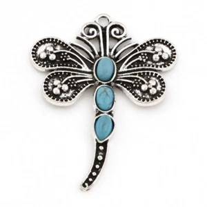 4 Stunning Modern Boho Chic Dragonfly Shaped Pendants with Imitation Turquoise - Picture 1 of 1