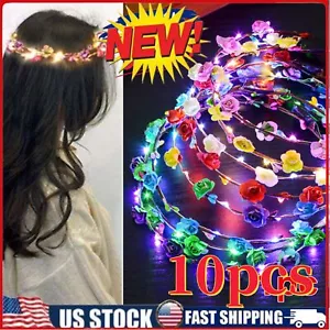 10pc LED Flower Wreath Flower Crown Glowing Garland Light Up Luminous Headband🔥 - Picture 1 of 7
