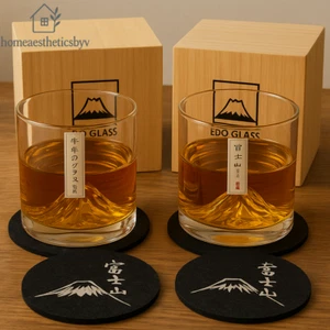 2 Handmade Mount Fuji Whiskey Glasses - 300ml Japanese Old Fashioned Rocks Glass - Picture 1 of 8