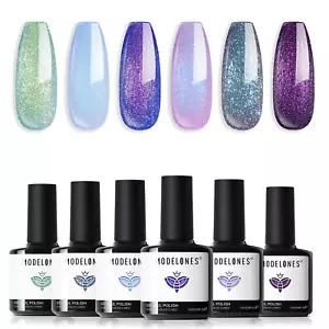 Chameleon Gel Nail Polish Set- 6 Colors Aurora Shimmer Glitter Gel Polish Kit Bl - Picture 1 of 12
