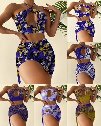 Baltimore Ravens Womens Cutout Bikini Set 2PCS Halter Sexy Swimsuit Bathingwear Cover