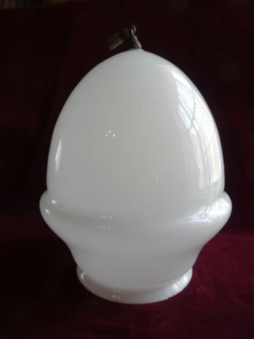 Vintage Milk Glass School House / Drug Store Ceiling Light Shade Globe w/ Tassel Cover