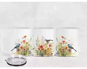12 Oz Birds & Florals Insulated Stainless Steel Camp Mug - Picture 1 of 5