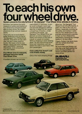 1984 Subaru Full Line On-Demand Four Wheel Drive Cars BRAT Original Print Ad - Image 1 of 3