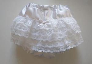 Baby Girls White Satin Bloomers Diaper Cover Wedding Christening Birthday 0-24 M - Picture 1 of 8