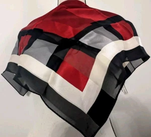 Vintage  Casual Corner Red Black Silk Square Scarf 22x20" - Picture 1 of 5