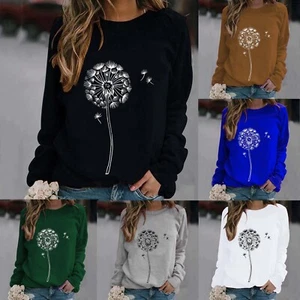 Womens Print O Neck Sweatshirt Fit Pullover Tops Long Sleeve Shirts Loose Blouse - Picture 1 of 25