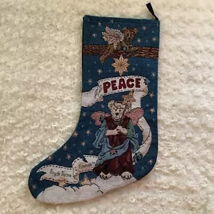 Vintage Peace blue red Boyd's Bears & friends tapestry Christmas stocking 18" - Picture 1 of 7